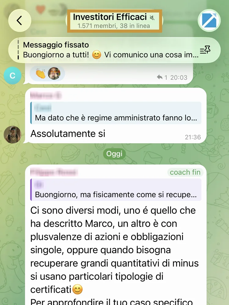Il gruppo Telegram Investitori Efficaci: 1.571 membri